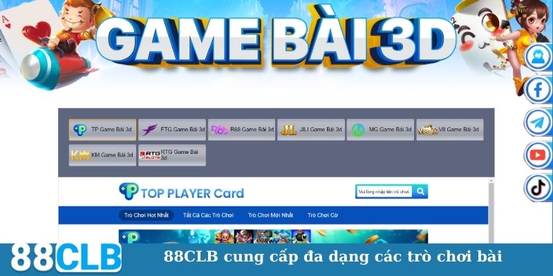 88CLB cung cấp đa dạng các trò chơi bài 