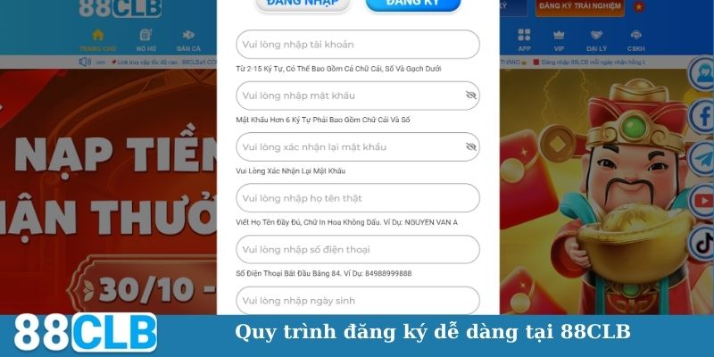 Quy trình đăng ký dễ dàng tại 88CLB